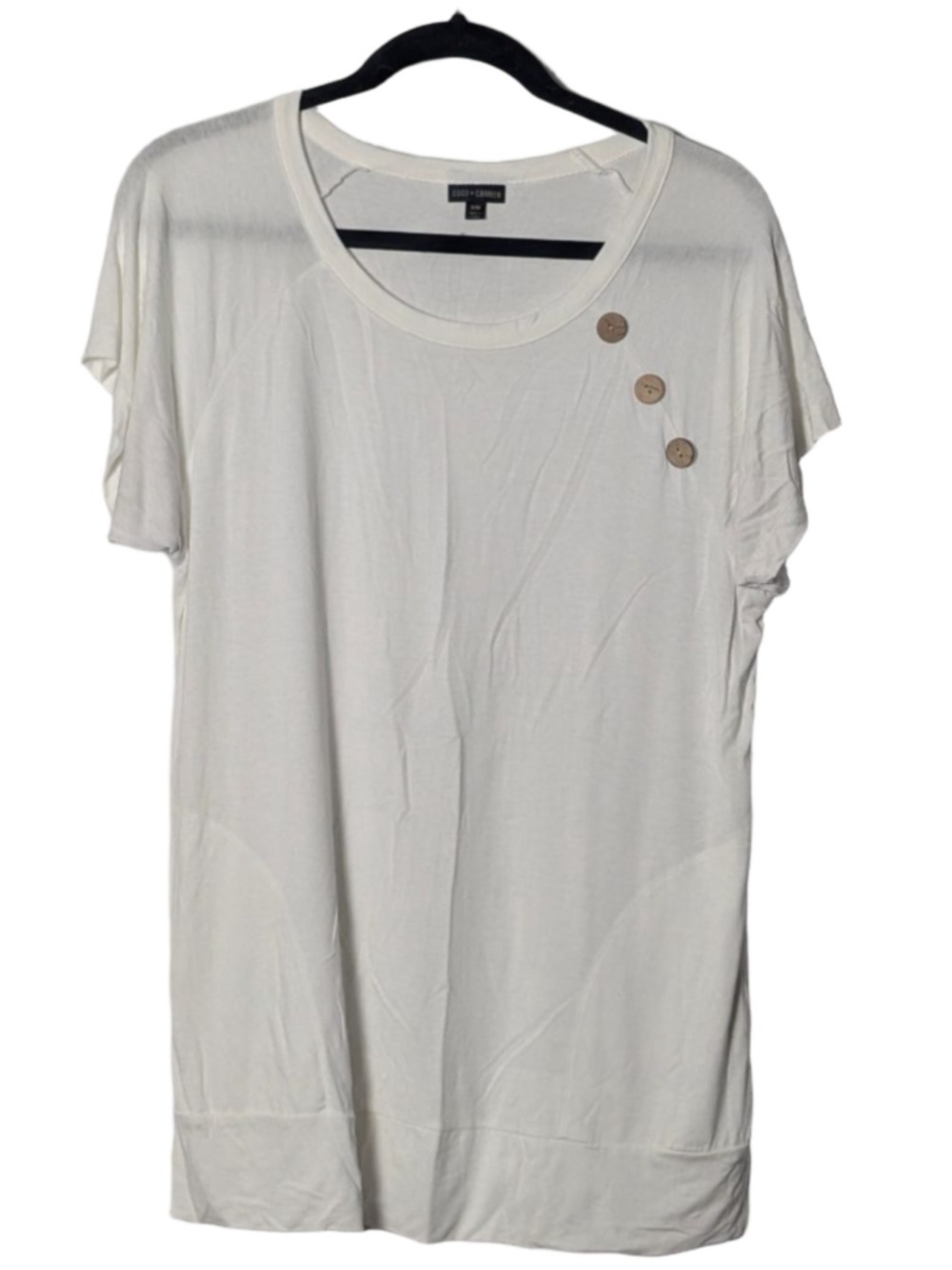 COCO + CARMEN White Short Sleeve Tee Brown Buttons Small Medium